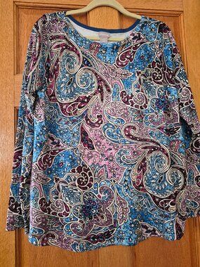 Chico's paisley long sleeve top with cozy sweater feel - sz 2 (Lg 12-14)